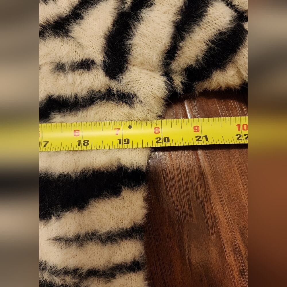 Soft Fuzzy Zebra Print Long Open Front Cardigan - image 7